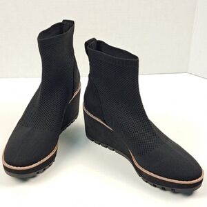 Anne Klein Black Platform Sock Boots | Modern Minimal Wedge Size 9